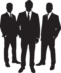 Silhouette of Business Professionals: A confident ensemble of sharply dressed business individuals, their forms defined against a stark backdrop, conveying a sense of unity, purpose, and authority. 