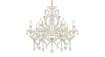 Elaborate classic chandelier with floral motifs and delicate crystal pendants illustration