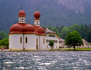 Lake Konigsee and St. Bartholomew's church, Germany