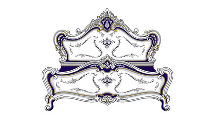 Elaborate royal bed illustration with refined details and decorative pattern elements showcasing