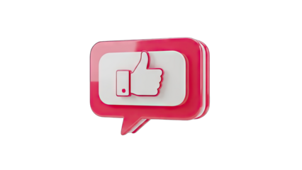 3D Like Icon Thumbs Up Symbol In A Pink Speech Bubble Against A Black Background With Transparent Background