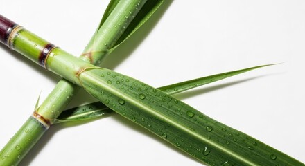 Fototapeta premium Close-up of sugarcane stalks and leaves with water droplets
