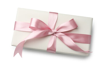 Beautiful gift with bow isolated on white, top view