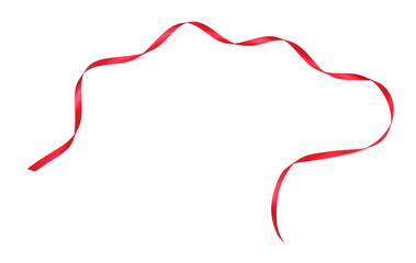 Beautiful red ribbon isolated on white, top view