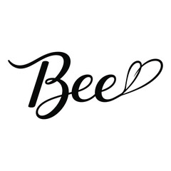 Black script lettering Bee with heart detail on white background calligraphy font