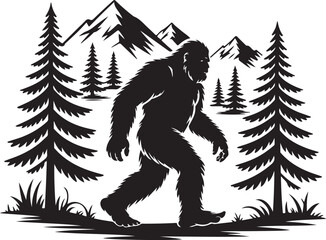 Fototapeta premium Bigfoot walking in mountain forest