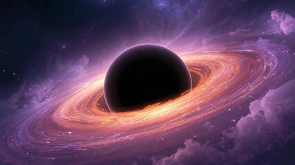 Rotating black hole with glowing accretion disk in vivid cosmic nebula - Powered by Adobe