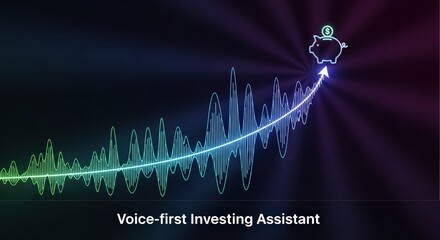 Financial Growth Concept: An upward-trending graph, symbolizing financial growth and investment success, is illustrated with a piggy bank and radiating beams of light.