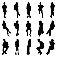 Vector collection set of sitting people silhouettes.	
