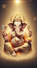 Ganesha Idol Portrait. Golden Halo Glow Spiritual 4K Wallpaper.