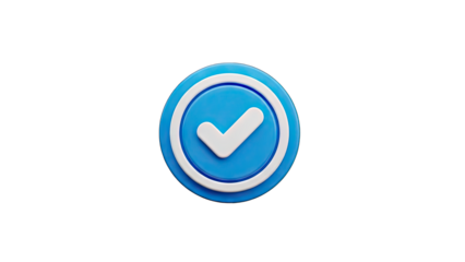 Blue Circle Badge with White Check Mark Icon Isolated on Black Background 3D Rendering Graphic Design Element