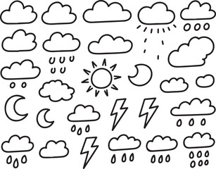 Obraz premium Hand drawn doodle weather icons set