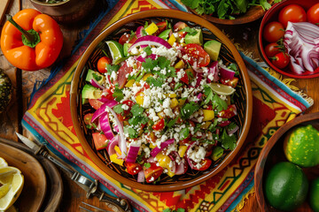 fiambre traditional salad served chilled, top view