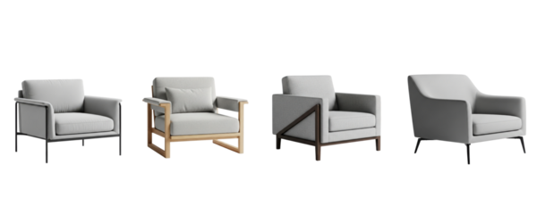 Grey Modern arm chair isolated on transparent background - No background
