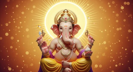 Ganesha Idol spiritual background. Orange Aura Decorative Glow 4K Wallpaper.