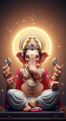 Ganesha Idol spiritual background. Orange Aura Decorative Glow 4K Wallpaper.