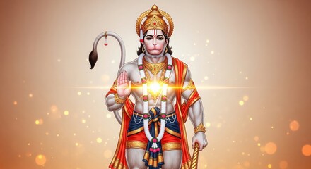 Royal Hanuman Idol. Glowing Aura Ornamental 4K Wallpaper.