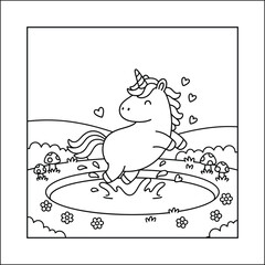 Magical unicorn coloring page line art vector 