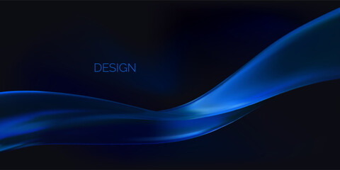 Abstract dynamic blue wave. Flowing transparent liquid on a dark background. Modern vector realistic design.