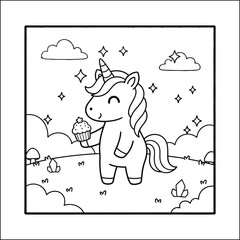 Magical unicorn coloring page line art vector 