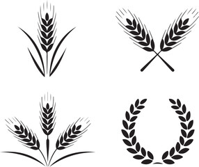 Four black wheat and laurel icons