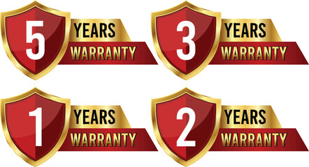 Warranty Shield Badges Set – 1 Year, 2 Years, 3 Years, 5 Years Guarantee Labels – Vector Illustration