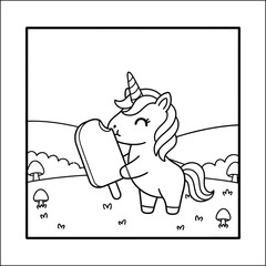 Magical unicorn coloring page line art vector 