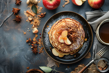 pancakes with apple jam, top view