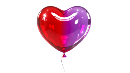 Shiny red and purple heart shaped balloon isolated on transparent background