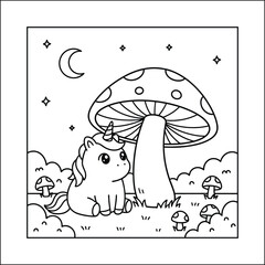 Magical unicorn coloring page line art vector 