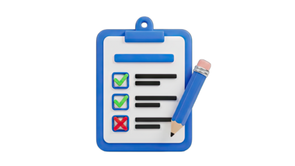 Blue Clipboard with Checklist and Pencil Showing Completed and Incomplete Tasks Against Transparent Background