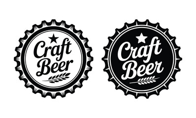 Vintage craft beer bottle cap logo, Circular logos resembling bottle caps, design elements for logo, label, emblem, sign, badge. Vector illustration