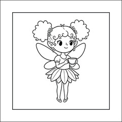 fairy coloring page line art vector 