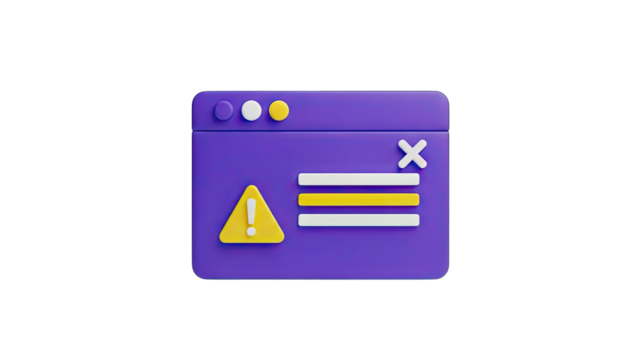 3D Purple Warning Pop Up Window With Yellow Exclamation Mark On Transparent Background Alert Notification Icon And Error Message Display Minimalist Design - Powered by Adobe