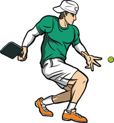 Pickleball Player Serving Ball Cartoon