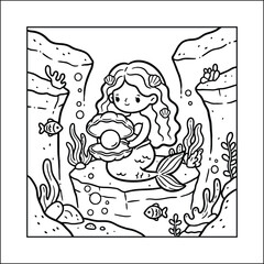 mermaid coloring page line art vector