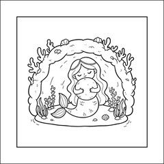mermaid coloring page line art vector