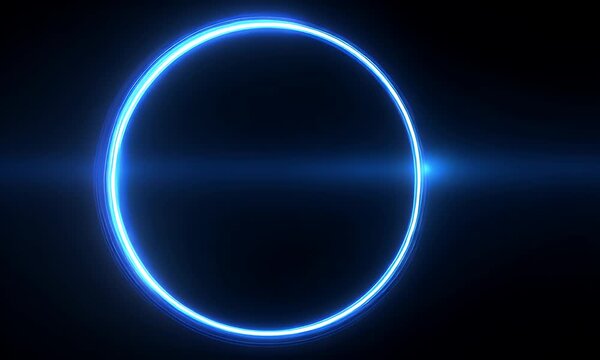 Vibrant electric blue glowing ring of light with a lens flare effect against a deep dark background abstract futuristic portal or energy circle
