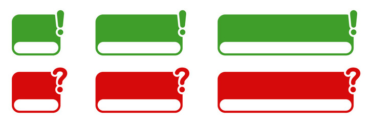 Obraz premium Exclamation and Question Marks for Alert and Notification Box Attention. Text banner and important frame. Green and Red Message Label. Isolated Vector Illustration