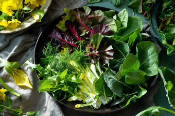 horta salad leafy greens salad, top view