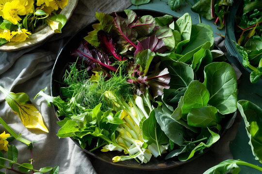 horta salad leafy greens salad, top view