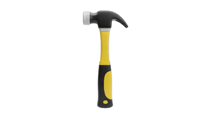 Claw Hammer Tool With Yellow Handle and Black Grip Isolated on Transparent Background