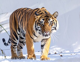Obraz premium Majestic Tiger Walking Through Snow in Winter