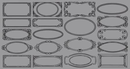 Elegant Ornamental Vintage Frame Collection &mdash; Decorative Oval and Rectangular Baroque Borders, Classic Line Art Labels for Packaging, Invitations, and Graphic Design