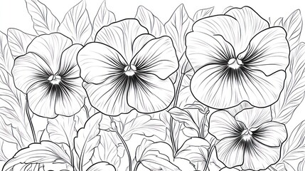 Fototapeta premium Floral illustration, botanical garden design, floral arrangement of pansies, decorative nature artwork background