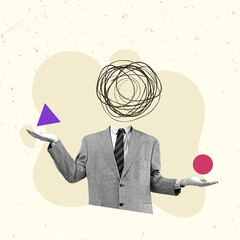 Modern Art Collage. Contemporary Artwork. Creative Design. Business Concept. Information Technology. Poster Banner Flyer Background. Job Work Man.