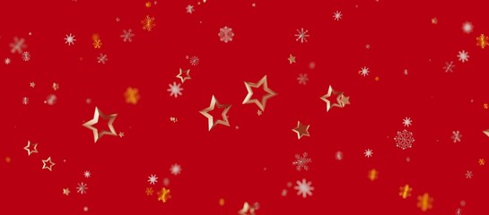 Christmas background features gold stars and snowflakes on a vibrant red backdrop perfect for holiday season greetings and c © vegefox.com
