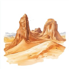 Tassili n&rsquo;Ajjer National Park. Tassili n&rsquo;Ajjer National Park hand drawn watercolor illustration on white background