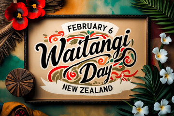 Greeting card national holiday of indigenous Maori people of New Zealand Waitangi Day AI Generative
