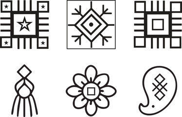 Abstract geometric and cultural decorative line art icons vector collection